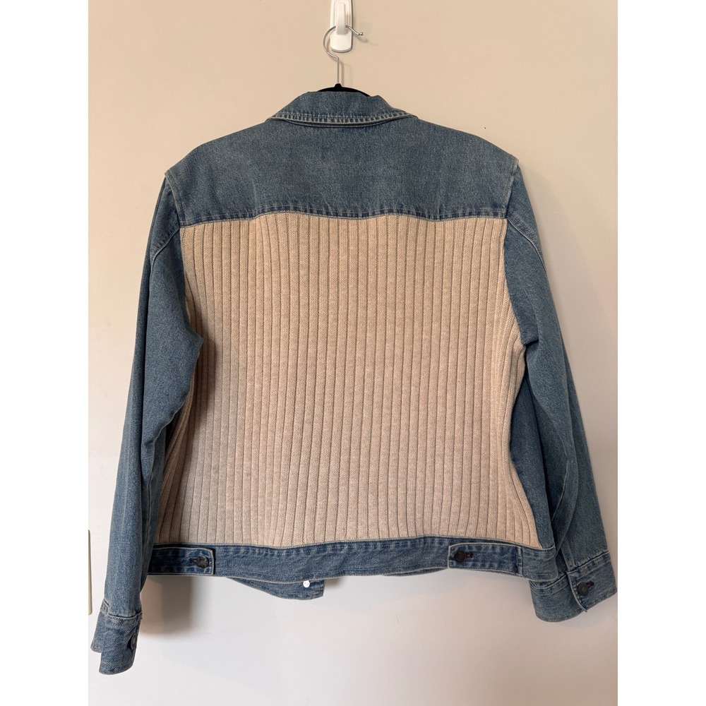 Out of the Blue J. Jill Denim Jacket Ribbed Knit Back Medium Wash Size L - Picture 2 of 4